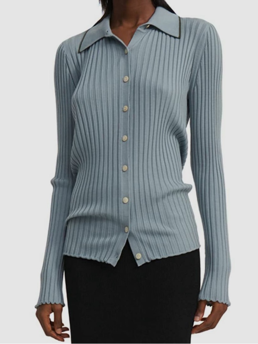 THEORY Ribbed Knit Wool Button Down Collared Cardigan Sweater \\ P (XS)
